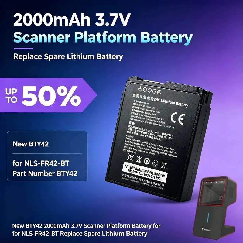 New BTY42 2000mAh 3.7V Scanner Platform Battery for NLS-FR42-BT Replace Spare Lithium Battery