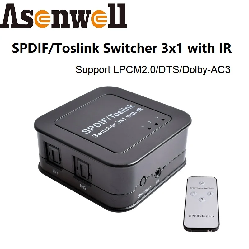 

SPDIF Optical Switcher 3 IN 1 Digital Audio Converter Toslink Selector Support LPCM DTS AC3 5.1 Output for Audio Power Amplifier