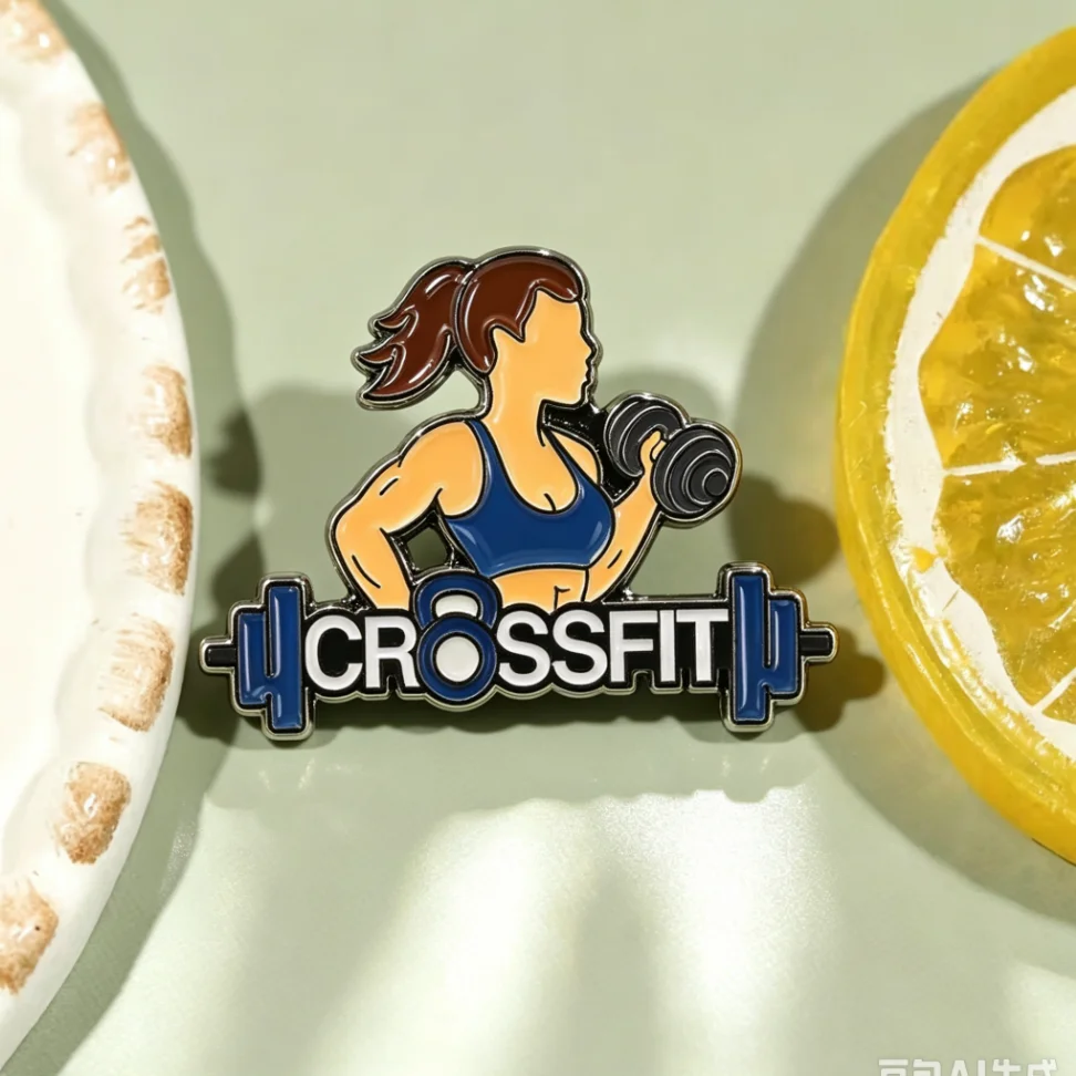Pin de solapa esmaltado de Crossfit para mujer, broche de levantamiento de pesas con mancuerna, insignia para mochila, decoración de ropa, joyería al por mayor, regalo para amiga