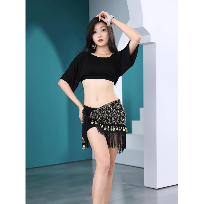 2025 نمط جديد الرقص الشرقي الخصر سلسلة للنساء المبتدئين ممارسة زي وشاح الورك مثلث مطرز هامش حزام حزام