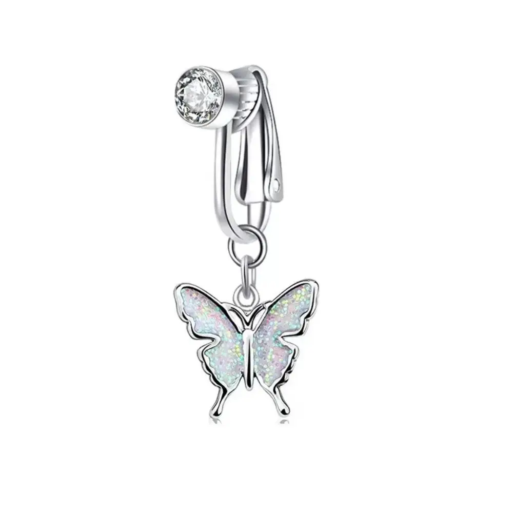 Rhinestone Zircon Fake Belly Piercing Clip Butterfly Drilled No Piercing Belly Button Multicoloured Cartilage Clip On Earrings