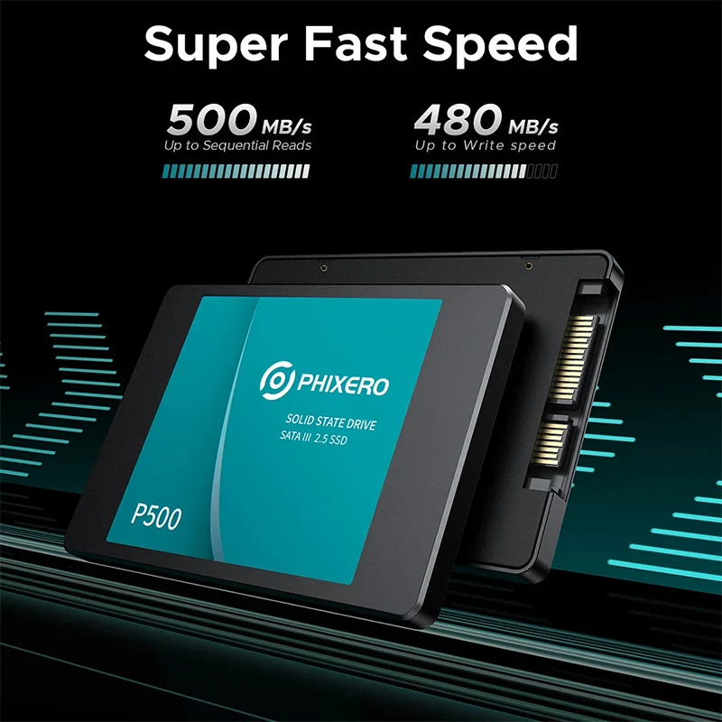 PHIXERO P500 SATA III SSD 2.5” Internal Solid State Drive 3D NAND 128GB 512GB 1TB 4TB SSD 500MB/S for Upgrade PC Laptop Desktops