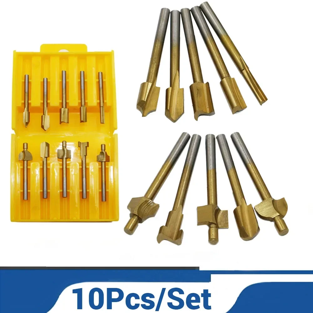 

10Pcs HSS Router Drill Bit Set Woodworking Milling Cutter Burr Tools Wood Drill Cutting Routing Carving Electric Engraving Tool