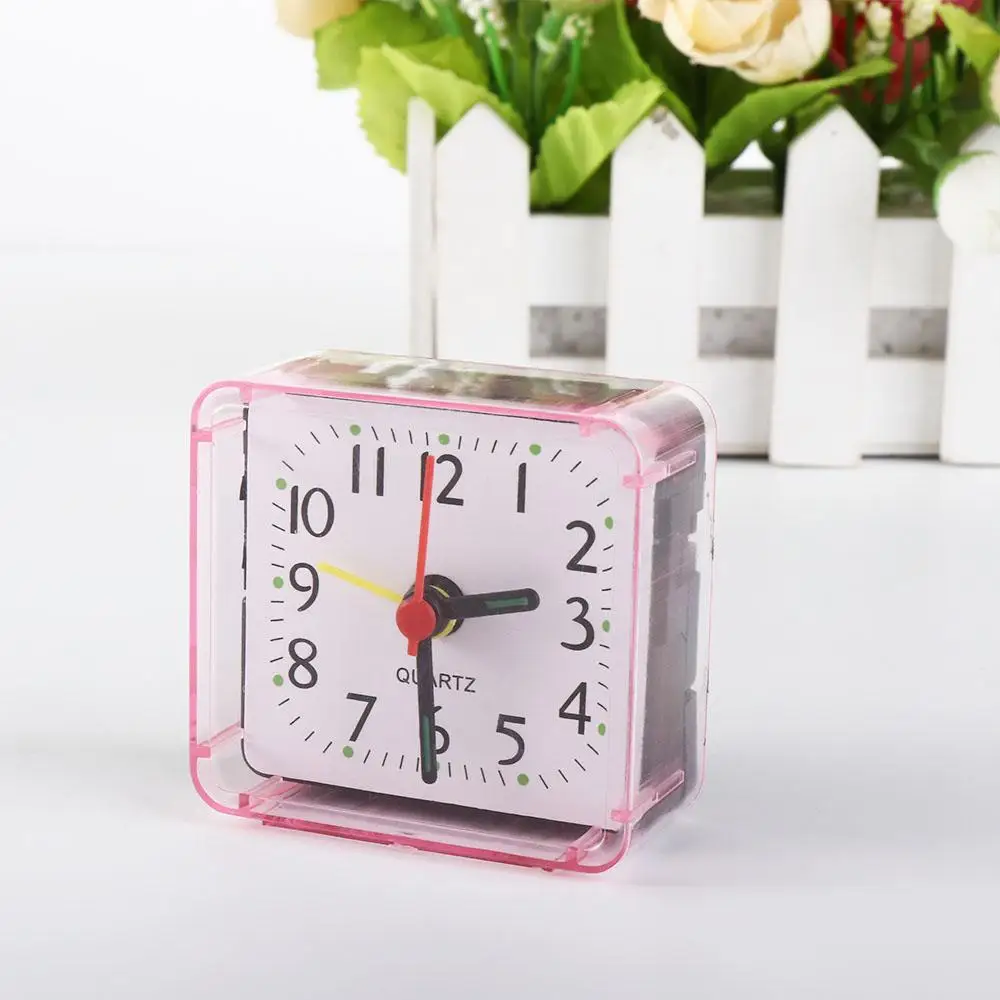 Creative Mute Square Alarm Clock Candy Color Transparent Mini Table Clock Stably Stand Square Bedside