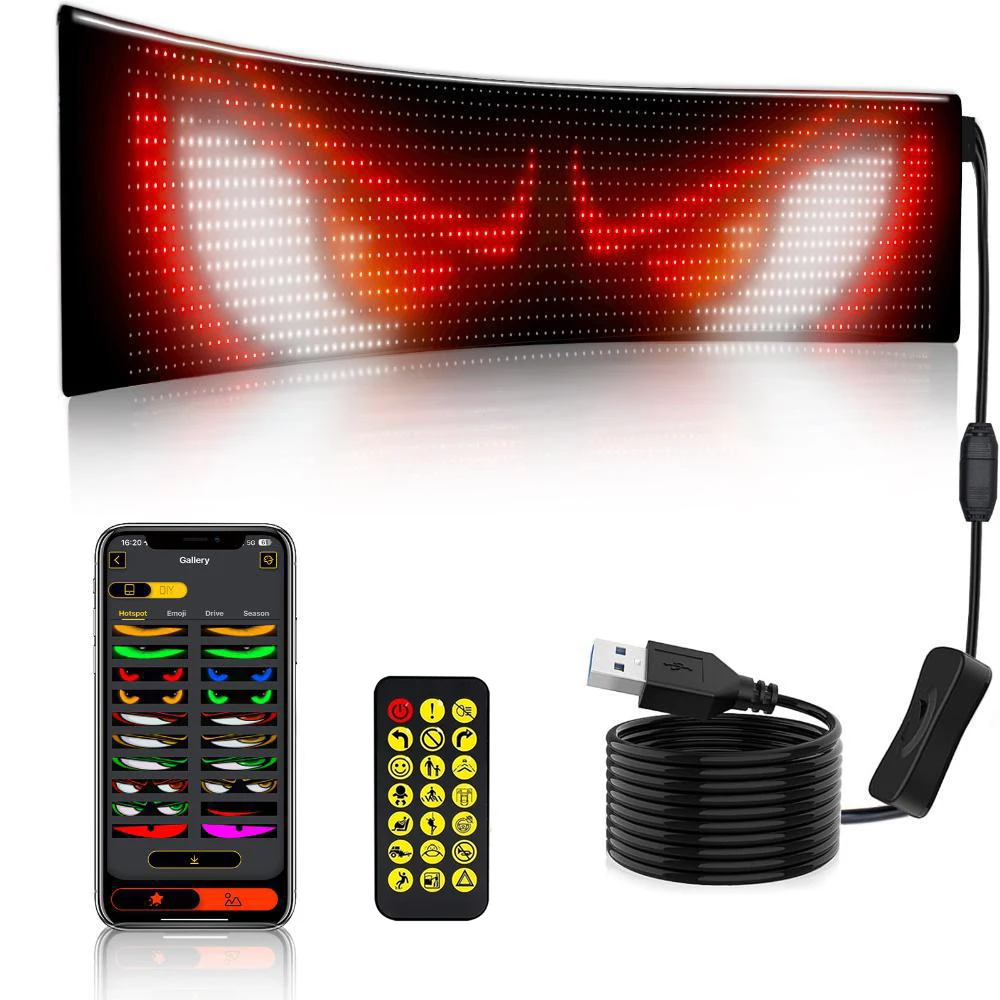 1/2pcs RGB LED Matrix Pixel Panel USB 5V Flexible Car Evil Eye Sign App Programmable Addressable Graffiti Scrolling Logo Light