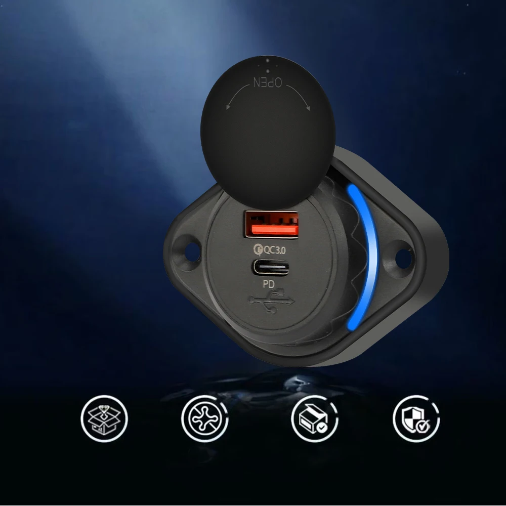 Neue Dual-USB-Autoladebuchse mit QC PD Schnellladefunktion und Schiebedeckel, 12V/24V 48W Schnellladegerät für Auto, Boot, Bus, Wohnmobil – Detail 8