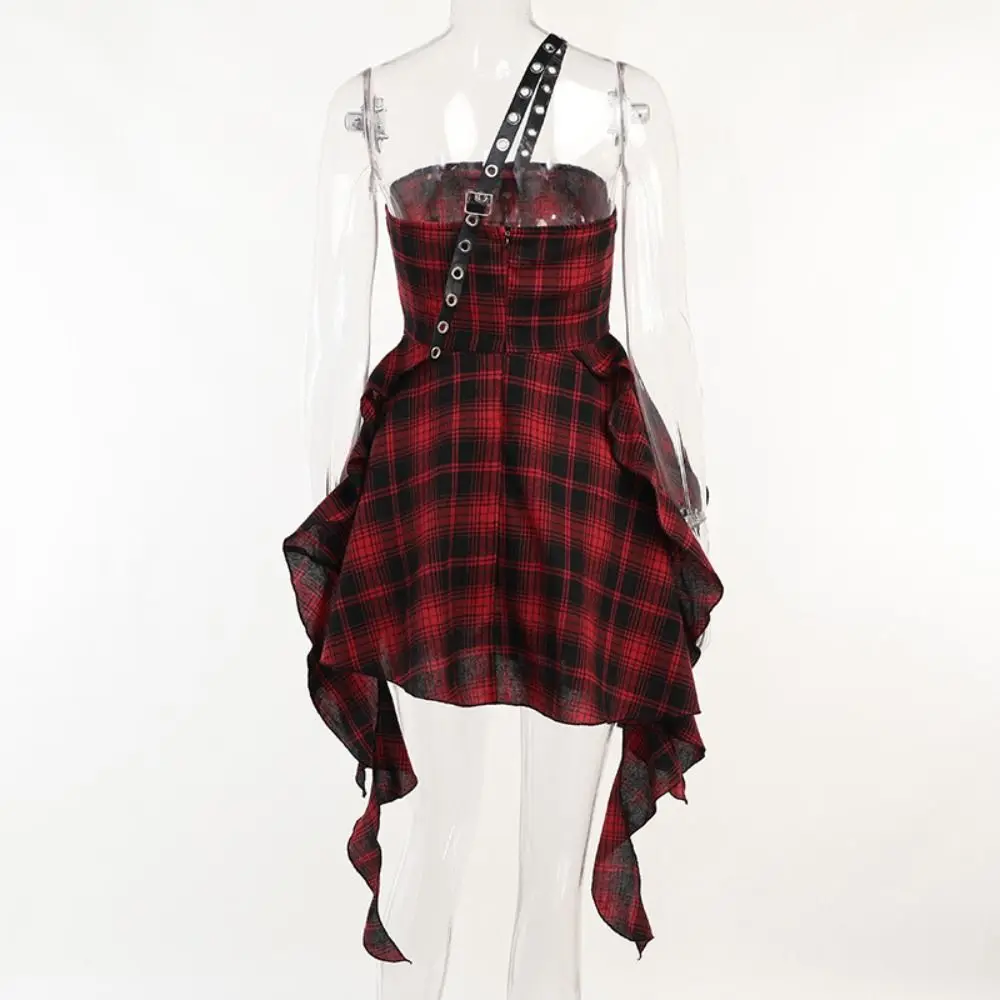 Kariertes harajuku y2k sexy kleid ästhetische streetwear y2k kariertes korsett kleid design unregelmäßiges gotisches punk plaid kleid dame