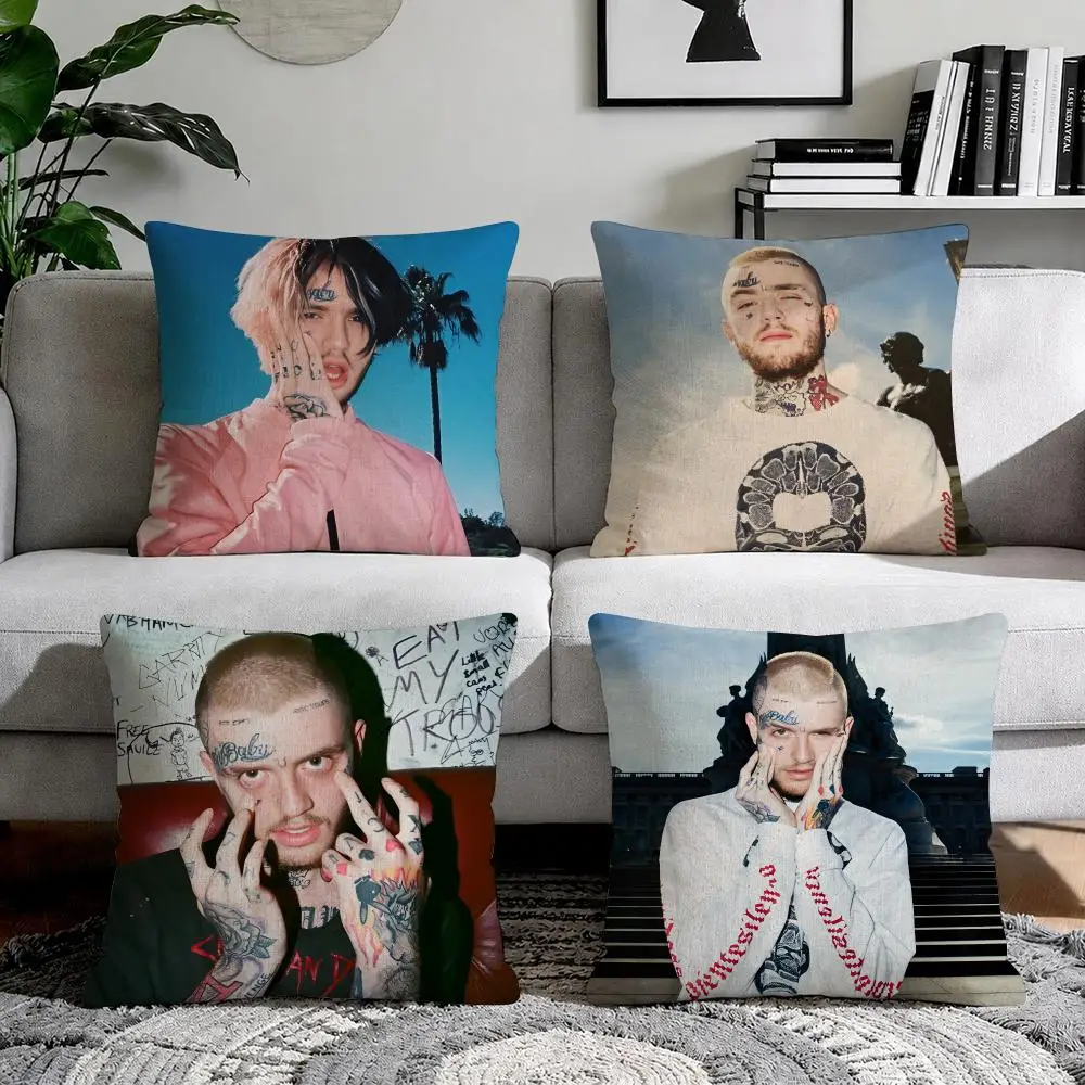 Emo Rapper L-Lil Peep Cushion Cover Organic Natural Linen Pillowcase with Double Sided Print for Sofa Home Decor Gift