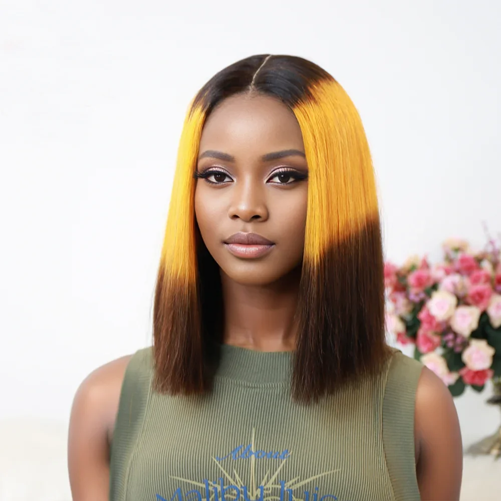 

Vietnamese Double Drawn Straight Short Bob Wig 2x6 Deep Part Lace Closure Wig Orange Candy Color Wig For Black Women 250 Density