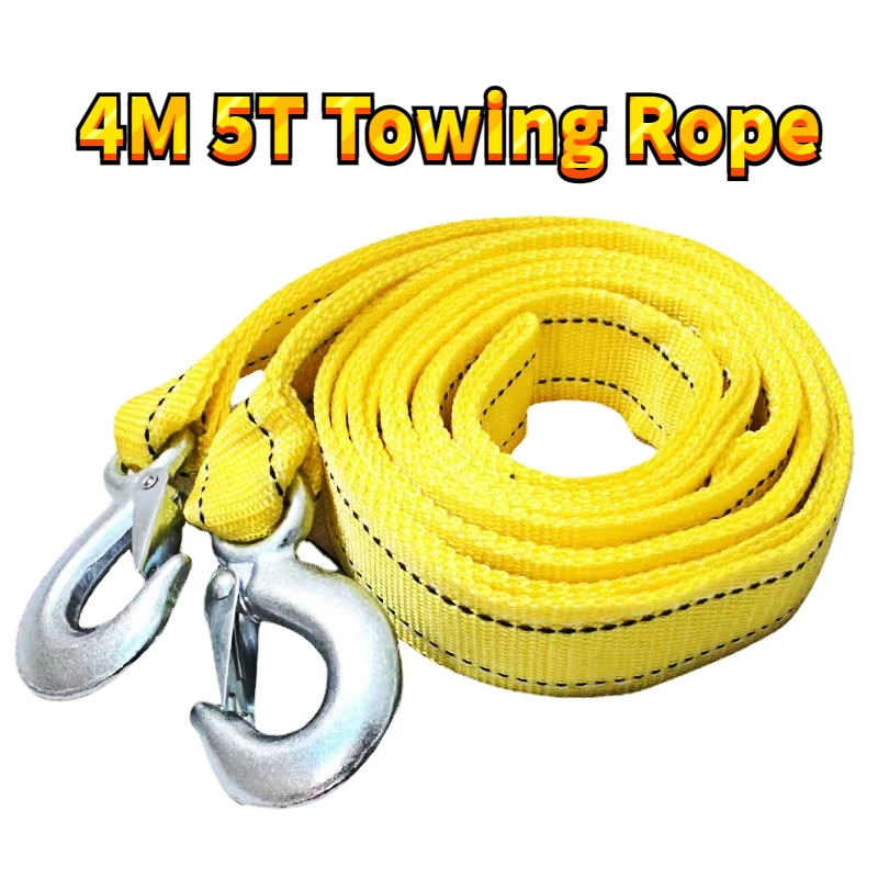 4M Heavy Duty 5 Ton Car Tow Cable Towing Pull Rope Strap Hooks Van Road Recovery for Audi Benz Buick Skoda Mazda Ford Toyota BMW