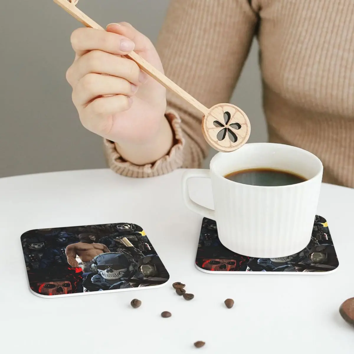 Simon Ghost Riley Coasters Leather Placemats Waterproof Insulation Coffee Mats For Home Kitchen Dining Pads Set of 4