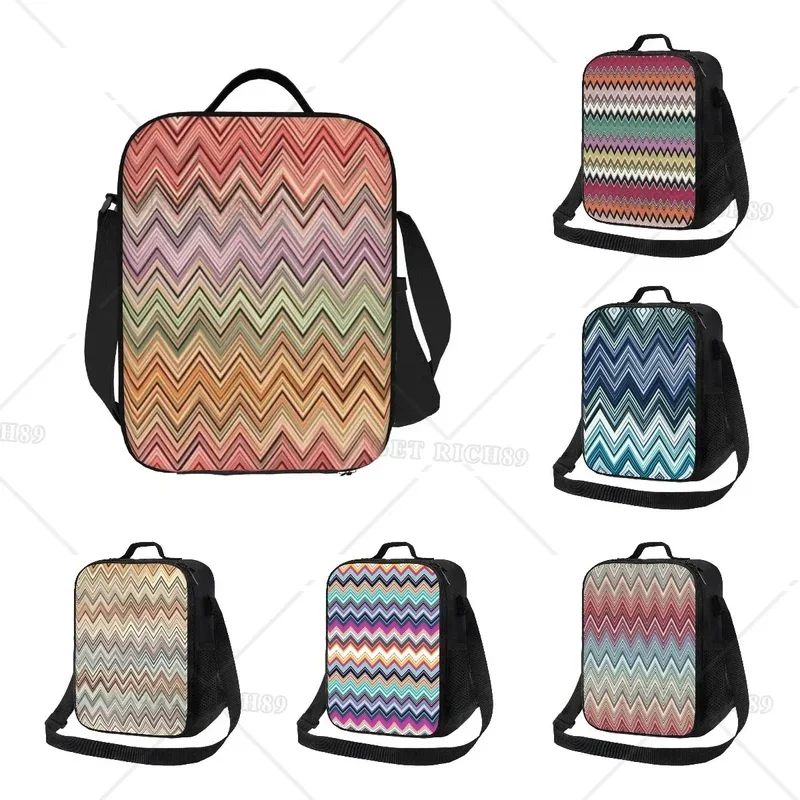 

Boho Vintage Contemporary Zig Zag Portable Lunch Boxes for Men Women Leakproof Insulated Cooler Food Lunch Bag School