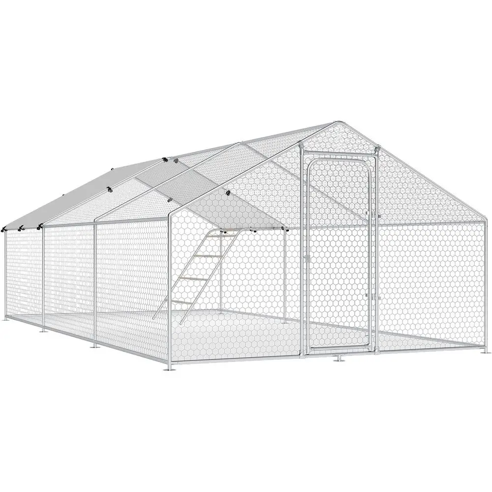 

Walk-in Spire Roof Chicken Coop with Roosting Perch for Large Fowl - Waterproof Outdoor Poultry House (10ft x 19.7ft x 6.4ft)