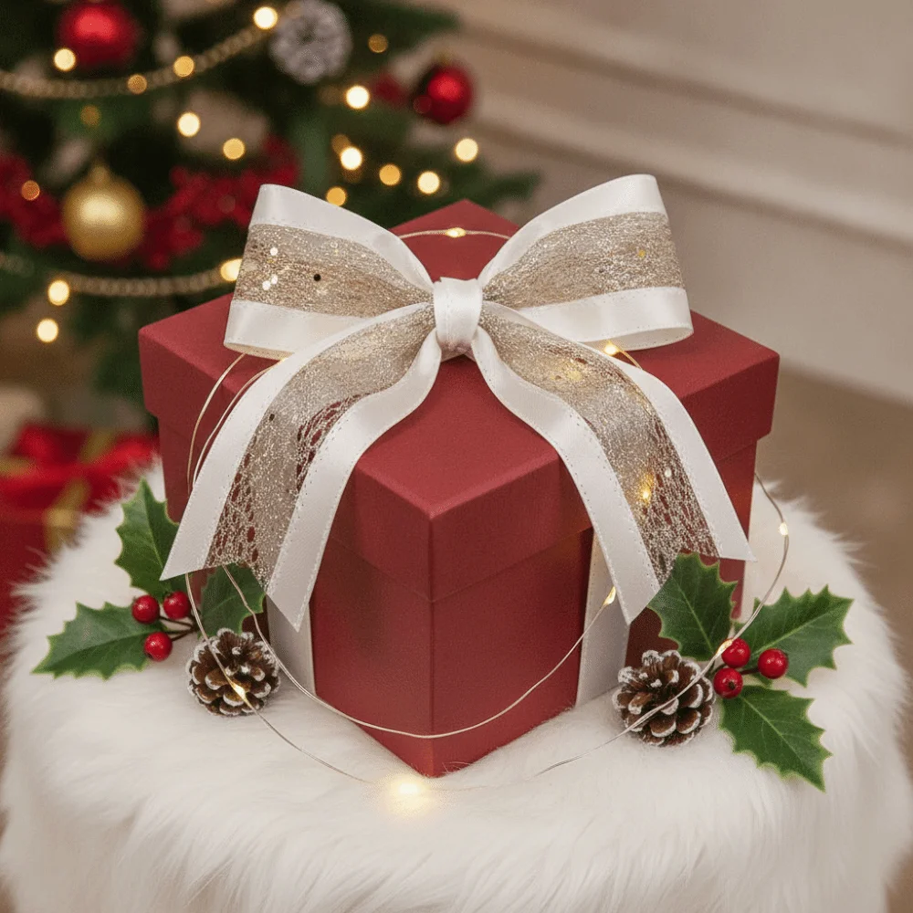 Handmade Christmas Bow Ribbon Decorative DIY Christmas Wrapping Ribbon Xmas Bows Classic Xmas Tree Ribbon Floral Arrangement
