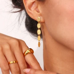 2023 New Classic Elegant Gold Color Metal Long Concave Oval Piece Earrings For Women Gifts 18K Gold Plated Stainless Steel