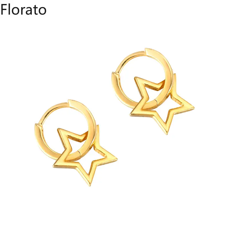 925 Sterling Silver ear Needle Pentagram Simple Detachable Earrings Star Charm Metal Hoops earrings for women Fashion Jewellery