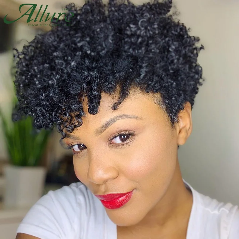 

Short Afro Kinky Curly Human Hair Wigs For Black Women Afro Puff Human Hair Wig Soft Spiral Curl Brazilian Remy Hair Allure