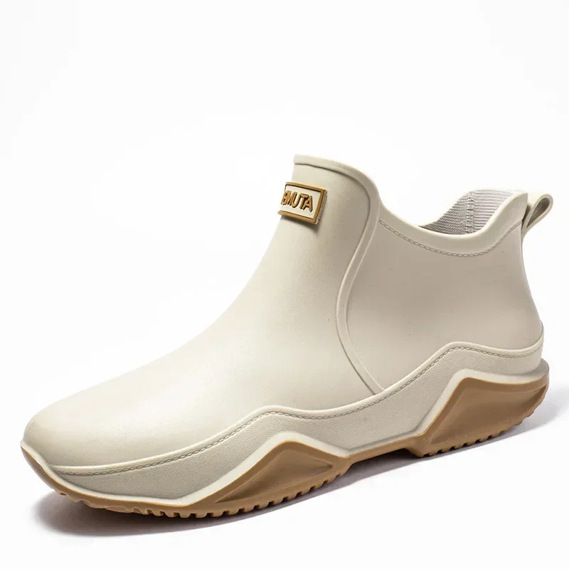 Nieuwe Mode Rubber Man Boots Trend Heren Regenlaarzen Platform Outdoor Schoenen Slip Op Warm Waterdicht Werk Heren Booties Soild Schoenen