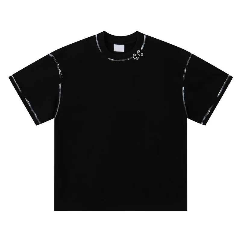 Men High Street Oversized Hip Hop T Shirts With Rings Decoration Fashion Streetwear Loose Fit Y2K Tees Summer Short Sleeve Tops