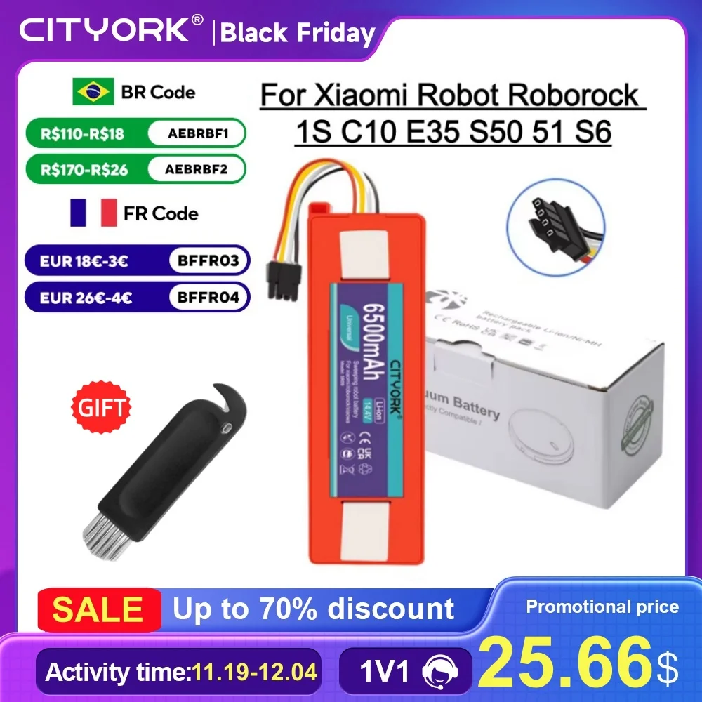

Vacuum cleaner Replacement Battery 6500mAh For Xiaomi Robot Roborock 1S C10 E35 S50 51 S6 7 Accessory Spare Parts Li-ion Battery