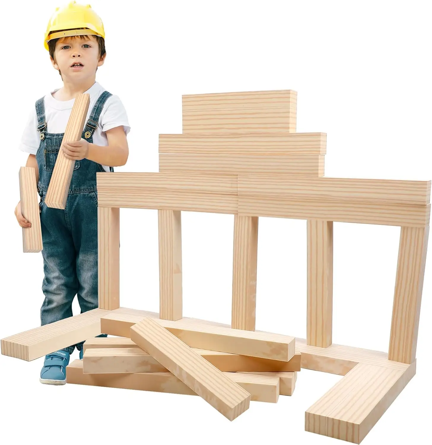 Kids Foam Building Blocks, 24-Piece Foam Brick Set, Multi-Size Construction Toys for Children, Wooden Color