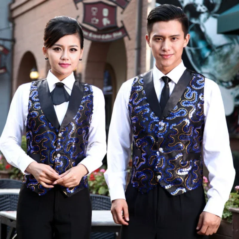 Ktv garçom colete boate roupas de trabalho restaurante garçonete macacão hotel catering fast food loja pessoal cafeteria uniforme