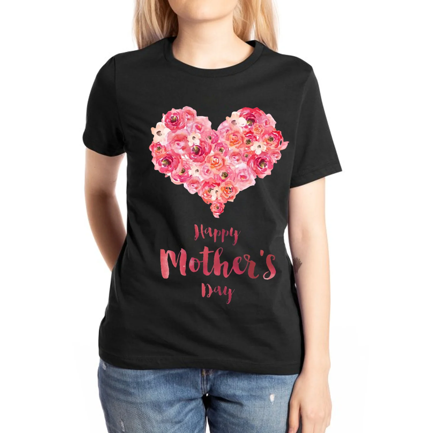 

2024 Mother's Day Women's Cotton T-Shirt New Love Flower Knot Print Oversized Round Neck Short Sleeve Fairy Style Y2K Wear