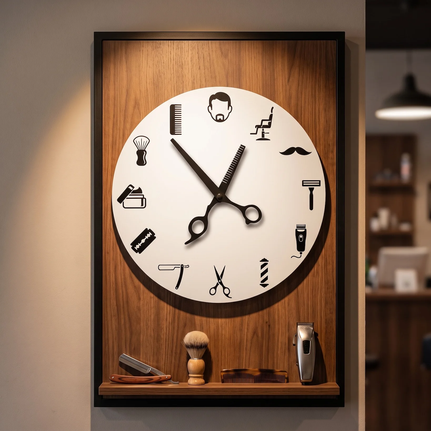 Men'S Grooming Studio - Barber Shop Wall Clock with Scissors