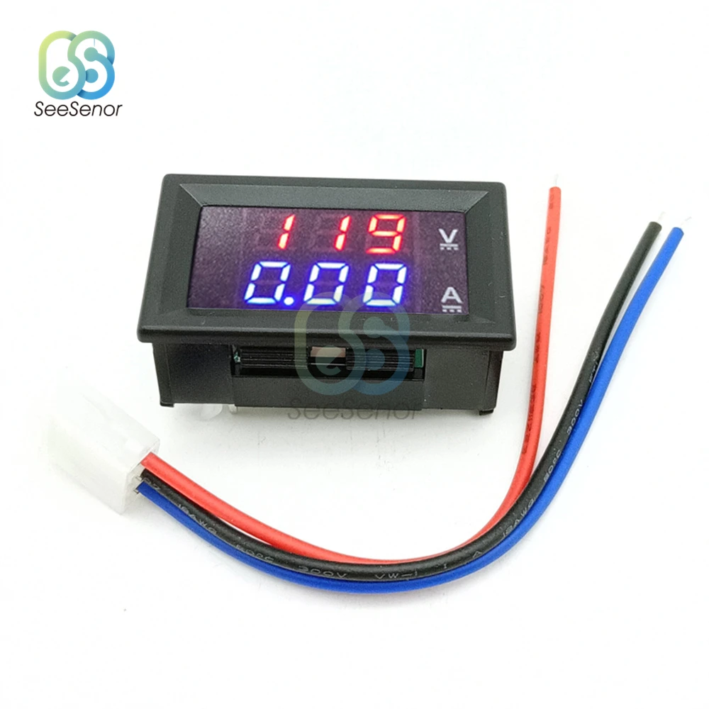 Dc 6-120v 10a 50a 100a voltímetro amperímetro azul + vermelho led amp duplo digital tensão medidores de corrente testador detector