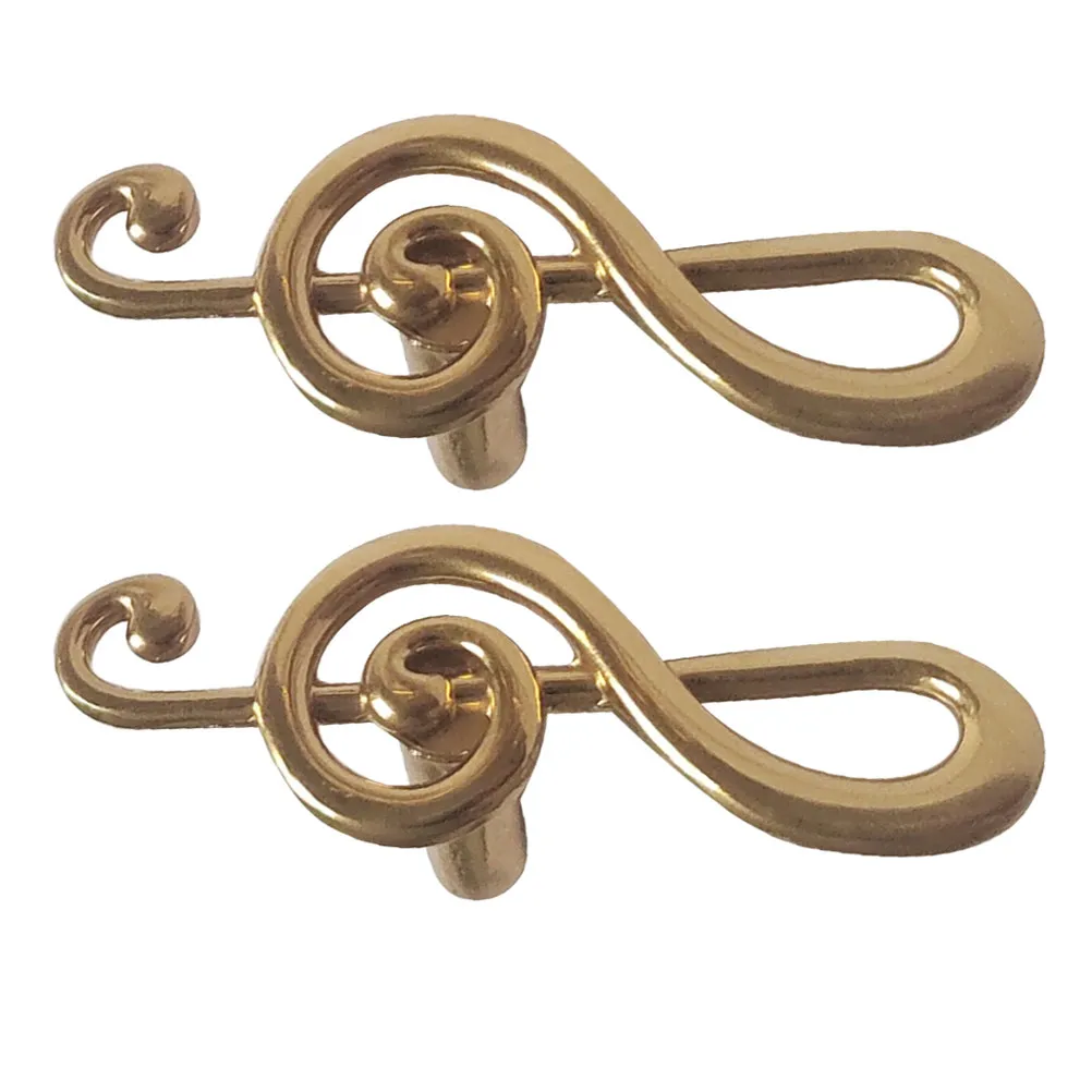 2Pcs Brass Music Note Drawer Pulls Retro Cabinet Knobs for Dresser Wardrobe Kitchen Cabinet Bedside Table Furniture