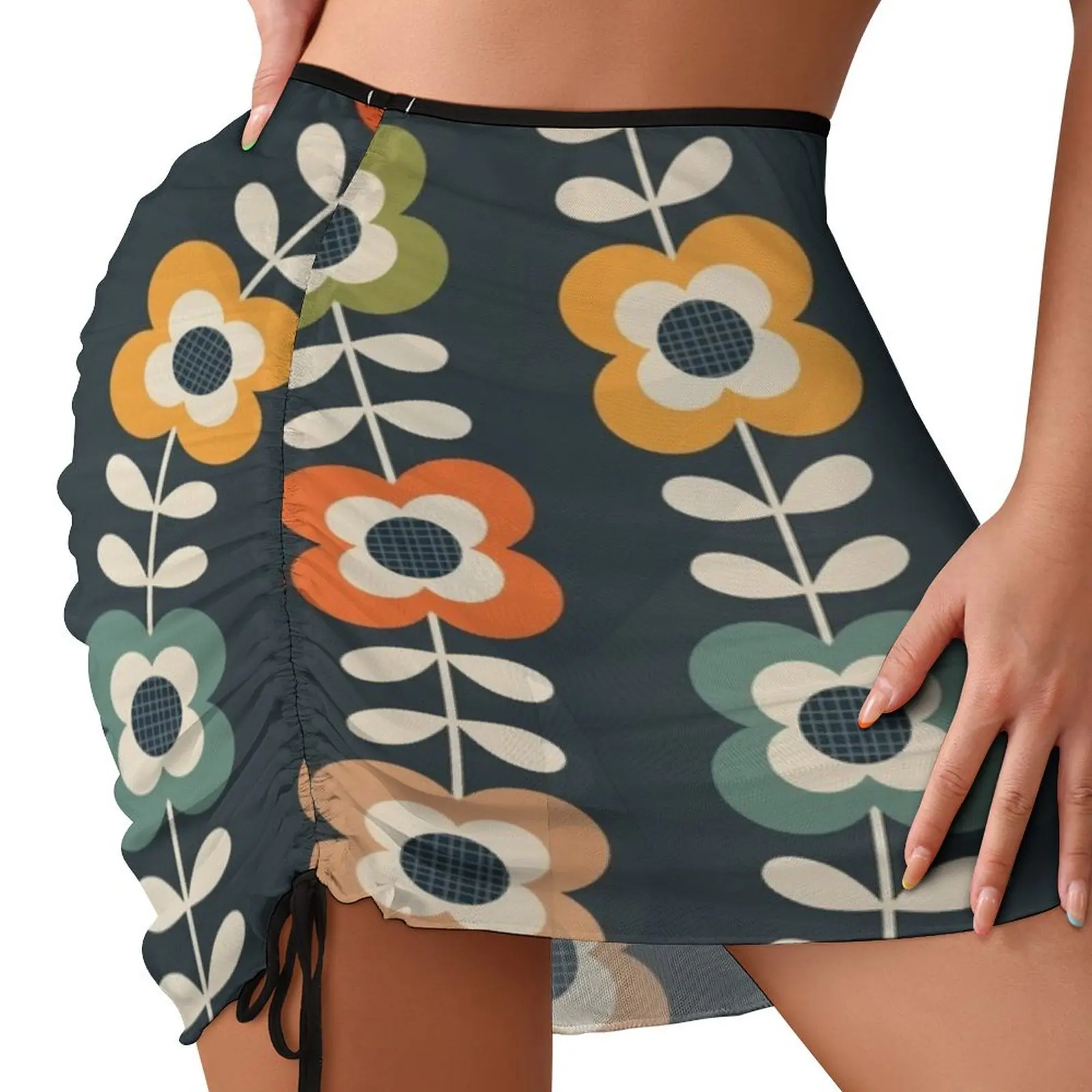 

Mod Flowers in Retro Colors on Charcoal Beach Skirt womans clothing clothes elegant skirts for women fairy core