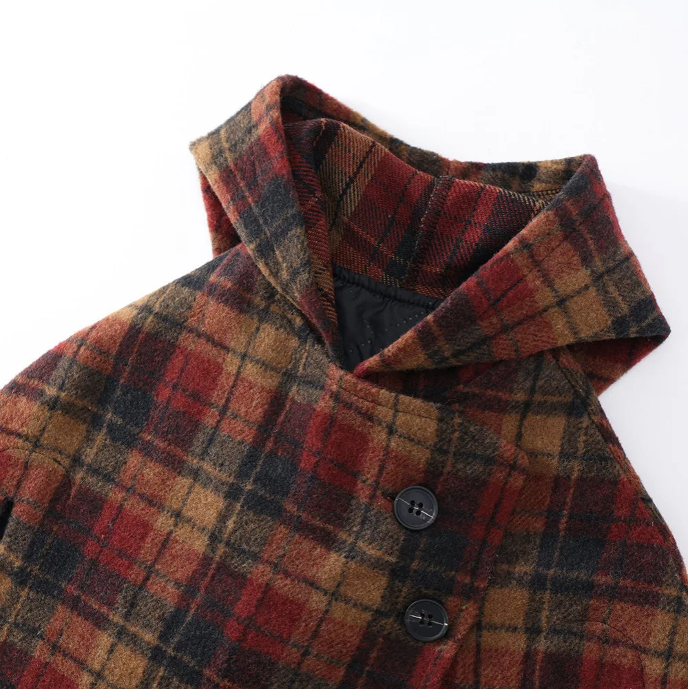 

Girls' Padded Thickened Hooded Coat 2025 Winter New Children's Plaid Cloak Jacket