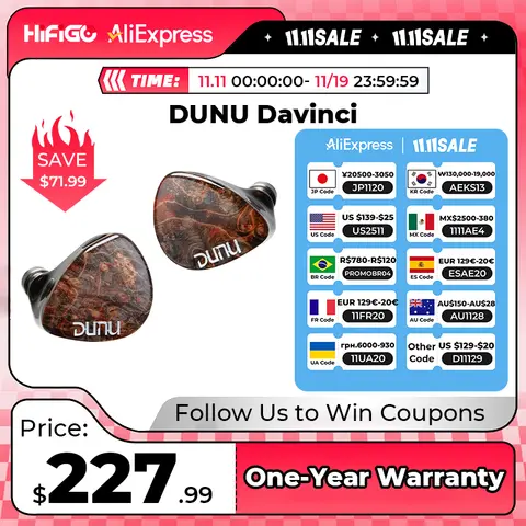 HiFiGo DUNU x Gizaudio DaVinci 2DD+4BA 하이브리드 이어폰 모니터 이어폰, 3.5mm+4.4mm 교체 가능한 종단 플러그 케이블 포함