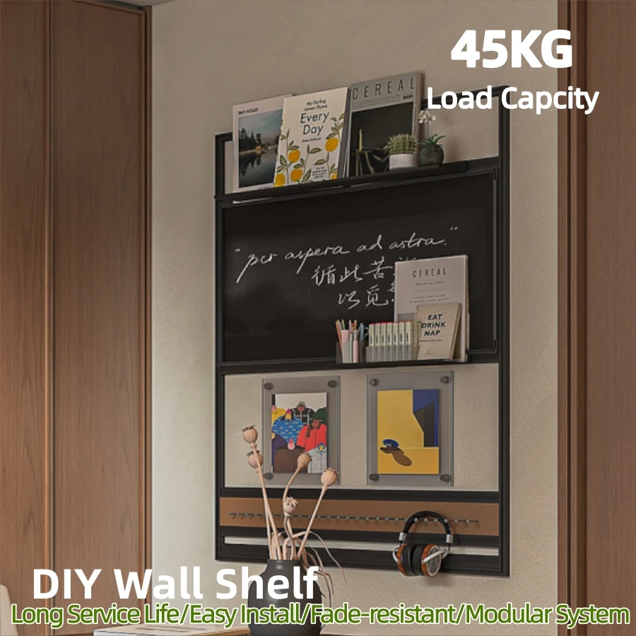 Luxury Black Aluminium Alloy Multi-Tier Organizer Rack Floating DIY Wall Shelves For Living Room Household