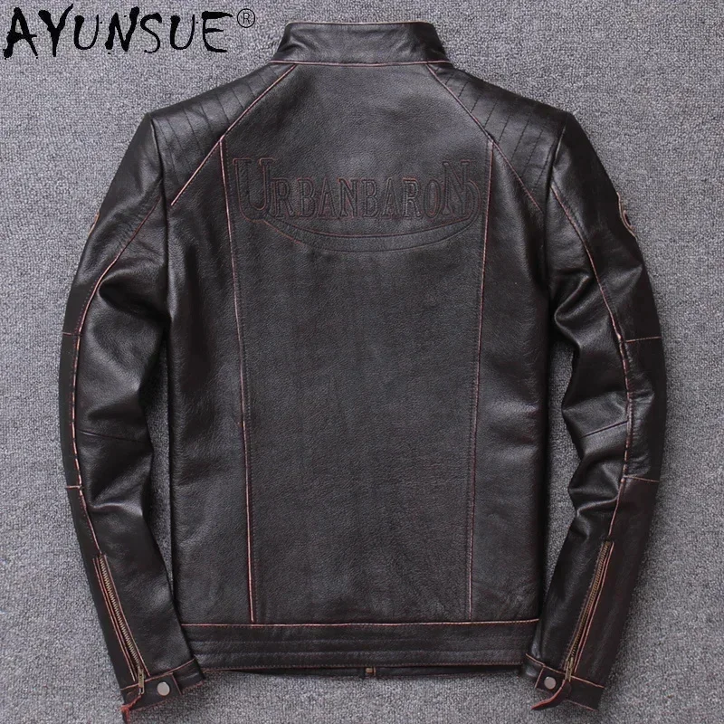 AYUNSUE Spring 100% Geunine Leather Jacket Men Autumn Motorcycle Coat Slim Cowhide Jackets Mens Clothes Chaquetas Hombre WPY4126