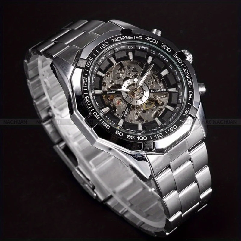 WINNER Watch Men Fashion Sport Black Skeleton Watches Full Steel Automatic Mechanical Watches Men Montre Homme Reloj Hombre 2026