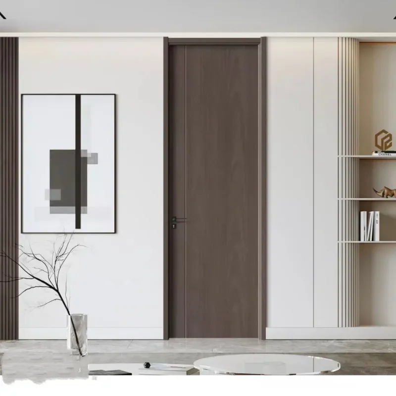for Paint-free Wooden Doors Walnut Colored Interior Door Set High-end Hotel Room Door Factory Wholesale