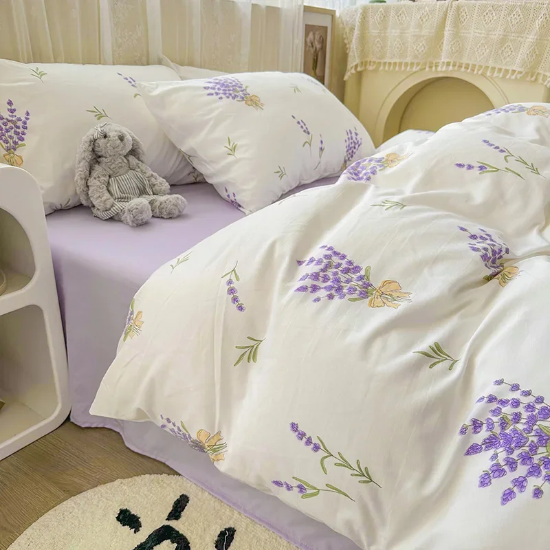 Purple Floral Duvet Cover Lilac Lavender Reversible Comforter Covers French Country Bedding Leaves Bed Cover 3 Pieces All Season