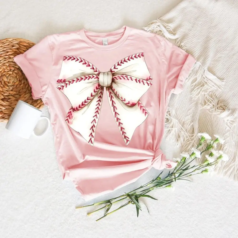 Girl Baseball Short Sleeve Shirt Baseball Coquette Aesthetic Bow Soft T-shirt Coquette Baseball baseball Tee Sublimation T Shirt