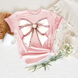 Girl Baseball Short Sleeve Shirt Baseball Coquette Aesthetic Bow Soft T-shirt Coquette Baseball baseball Tee Sublimation T Shirt