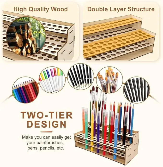 

Detachable Wooden Pen Pencil Holder Large Capacity Desktop Organizer Office Stationery Display Rack Brush Eyebrow Pen Stand