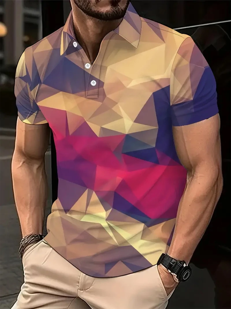 Summer Men\'s Polo Shirt Fashion Color Block Colorful Artistic Men Shirt Striped Polo Shirts Men Casual Golf Short Sleeve Tops