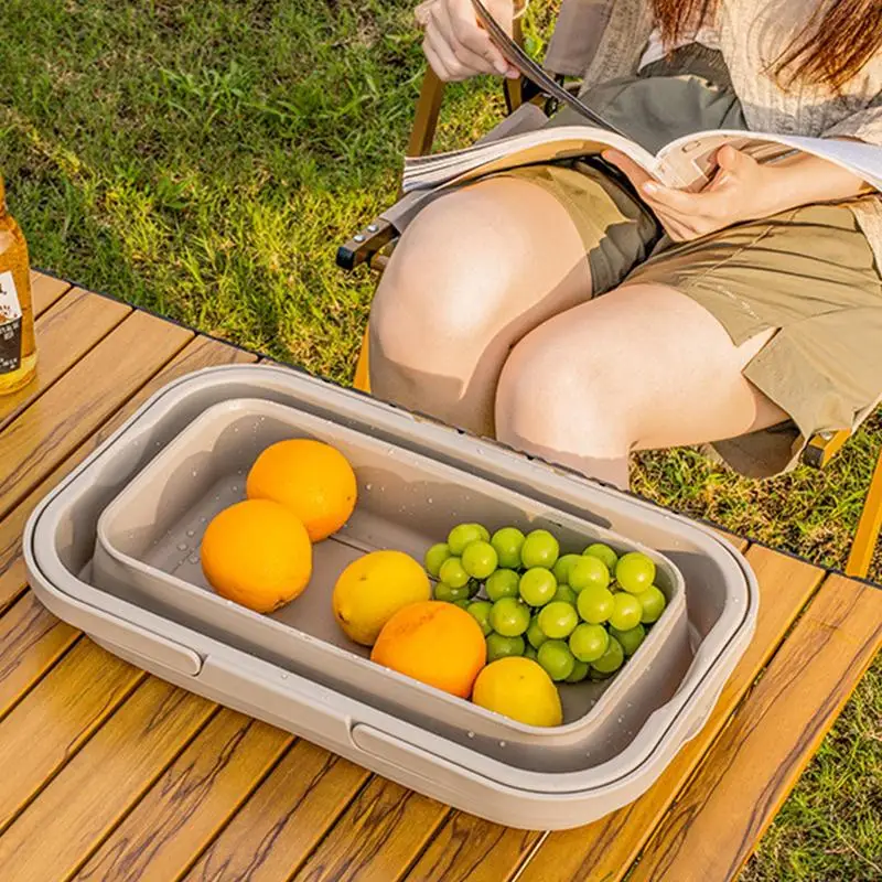 Camping Storage Bin Leakproof Foldable Camping Box With Built-in Tabletop Large Capacity Storage Containers Gear Box With Hiding