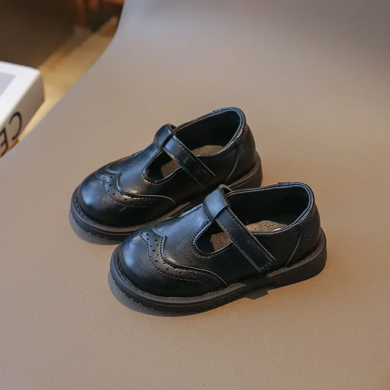 Girl's Casual Shoes Children PU Leather Princess Black Spring Solid Color Kids Uniform School Loafer