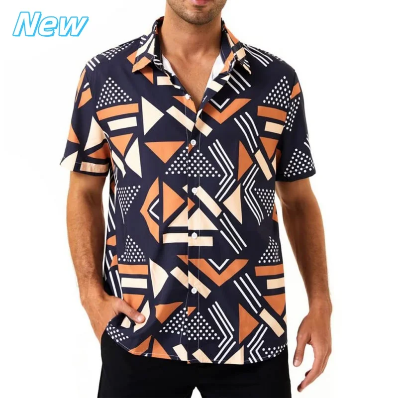 3D Printed Geometric Splicing Aloha Shirt For Men Fun Colorful Graphic Blouses Casual Short Sleeve Hawalian Shirts Loose Tops