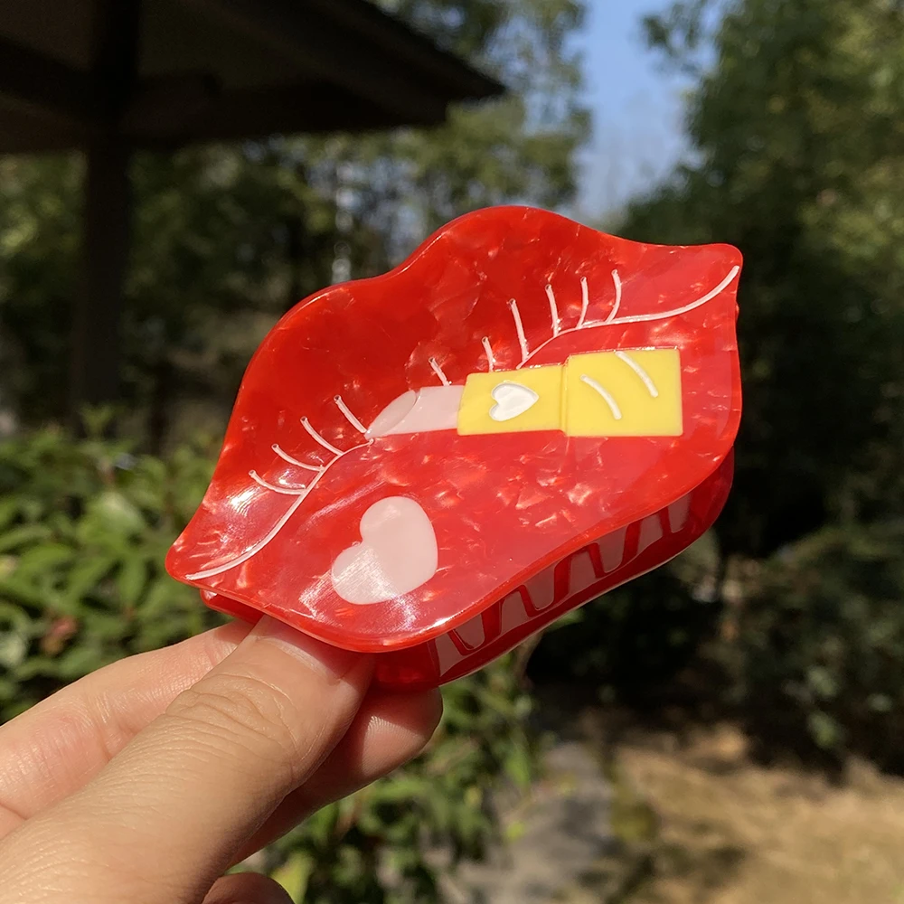 Personalized Red Large Lip Design Acrylic Hair Clip for Women Exquisite Head Decoration Hair Clip Daily Casual Wear Accessories