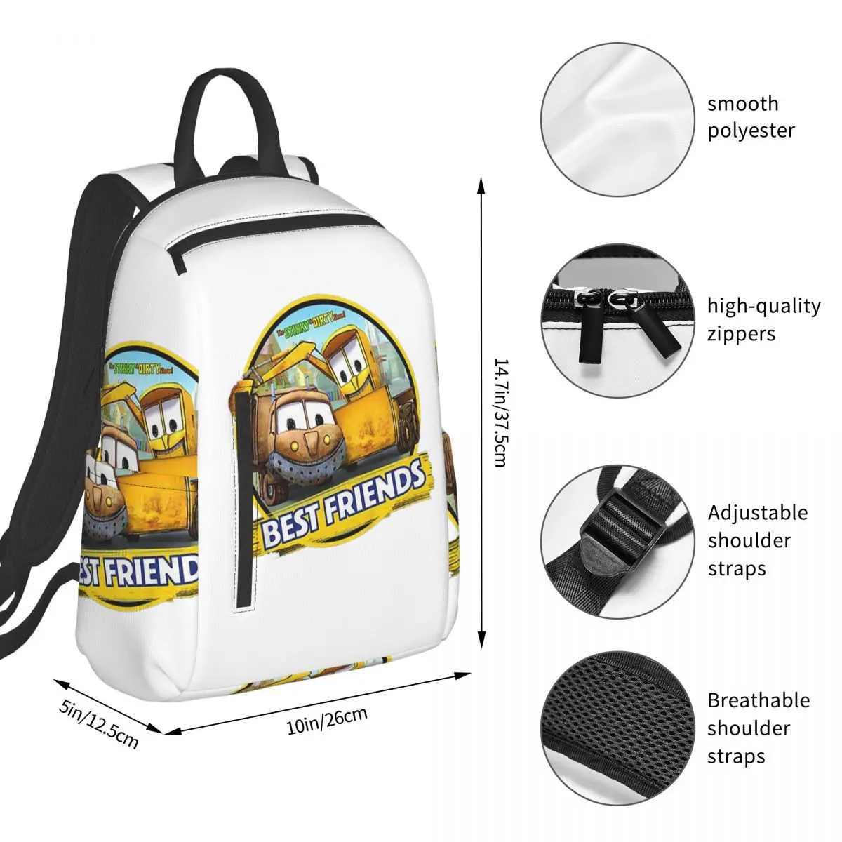 Stinky And Dirty Show Best Friends Backpack Student BookBag Kids School Bag Laptop Shoulder Bags Boys Girls