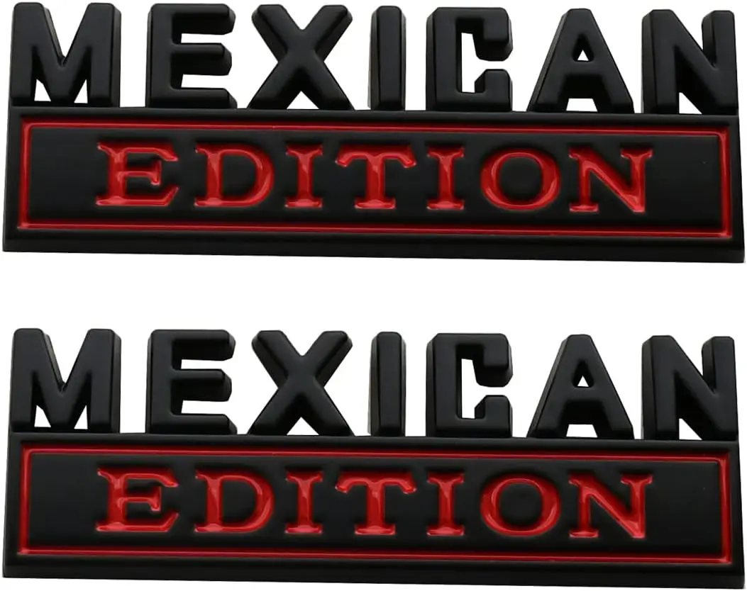 

2pcs Metal Mexican Edition Emblem, 3D Auto Side Fender Rear Bumper Badge Decor Decals for Car Truck SUV (Black Red)