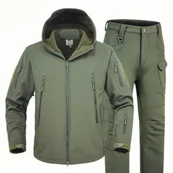 2024 Winter Soft Shell Jacket Suit Tactical 2 Piece Set Men Outdoor Warm Waterproof Jacket And Pant Hiking Hunting Tracksuit