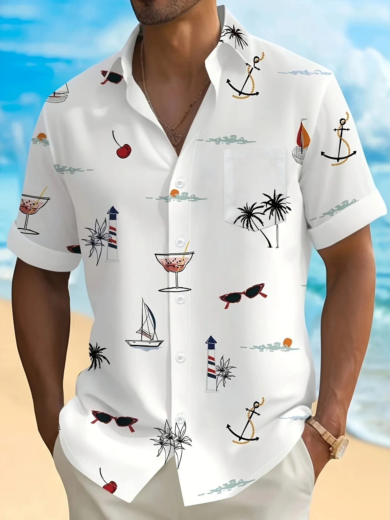 

Men's Shirt - Digital 3D Printed Fashion Short-Sleeved Shirt with Hawaiian Style Plant Print Pattern, Suitable for Daily Wear